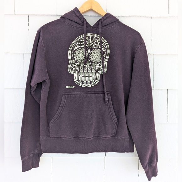 Obey Tops - Obey Purple Skull Sweatshirt Hoodie Size Small